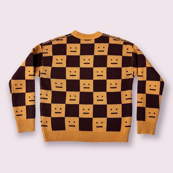 🍁☃️ACNE STUDIOS Women's Face Jacquard Wool Sweater Ochre Orange Coffee Brown - Picture 2 of 14